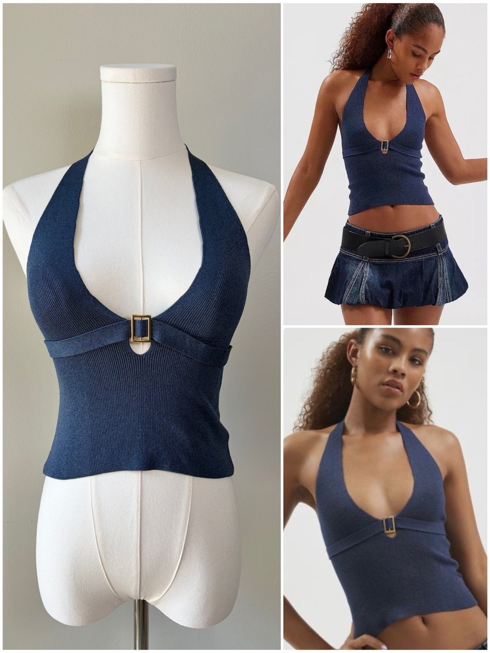 Silence + Noise Urban Outfitters Blue Rhode Belted Halter Going Out Top